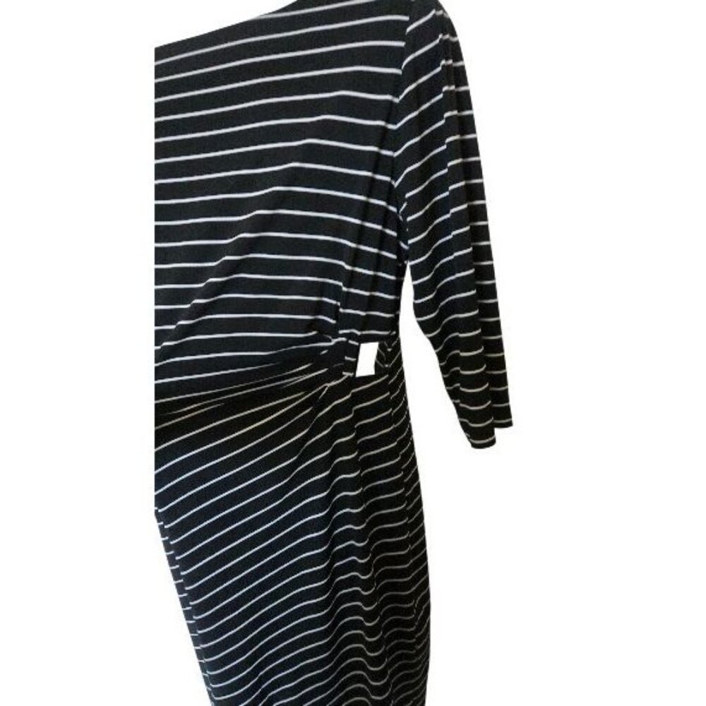 Chico's So Slimming multicolor Striped Ruched Wiggle Dress 3/4 Sleeve size 3 - Picture 3 of 7